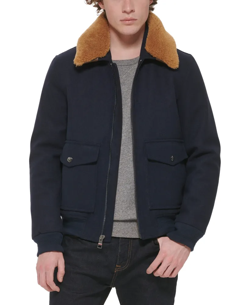 Tommy Hilfiger Men's Faux-Fur-Collar Bomber Jacket