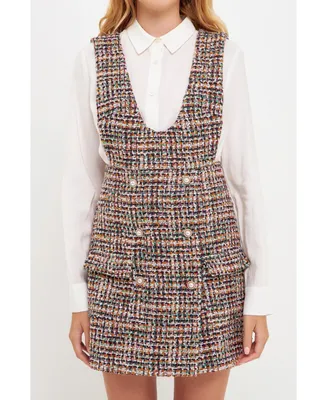 English Factory Women's Tweed Pinafore Dress