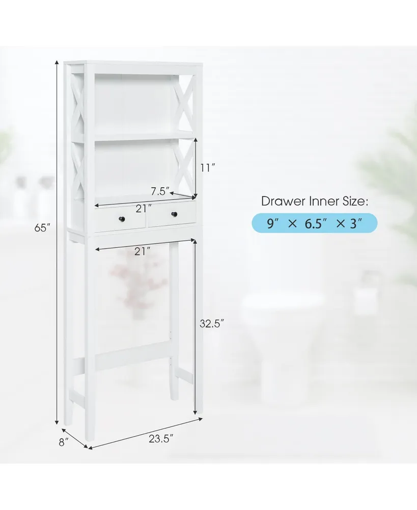 Over the Toilet Storage Rack Bathroom Space Saver w/ 2 Open Shelves & Drawers