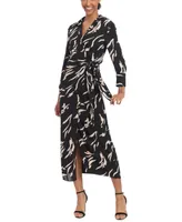 Donna Morgan Women's Printed Collared Midi Wrap Dress