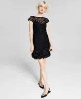 Guess Floral-Lace Ruffled-Hem Sheath