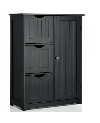 Costway Bathroom Floor Cabinet Side Storage with 3 Drawers and 1 Cupboard