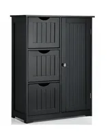Costway Bathroom Floor Cabinet Side Storage with 3 Drawers and 1 Cupboard