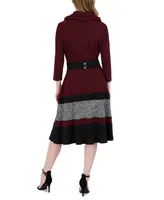 Robbie Bee Women's Rib-Knit Belted Sweater Dress