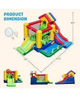 Colorful Rainbow Kids Inflatable Bounce Castle with 50 Ocean Balls & 735W Blower