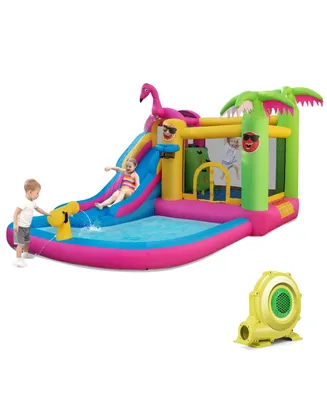 Tropical Inflatable Bounce Castle for Backyard, Ocean Ball & 735W Blower Include