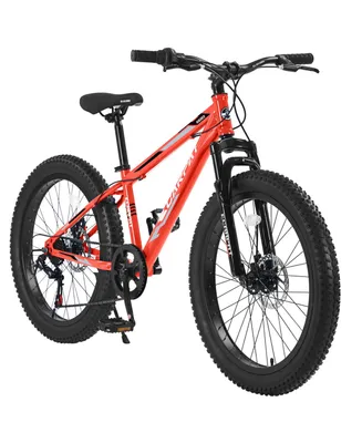 S24109 Elecony 24 Inch Fat Tire Bike Adult/Youth Full Shimano 7 Speeds Mountain Bike, Dual Disc Brake, High
