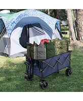Costway Folding Collapsible Wagon Utility Garden Cart w/ Wide Wheels Adjustable Handle