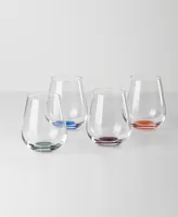 Oneida Bottoms Up Color Bottom Stemless Wine Glasses, Set of 4