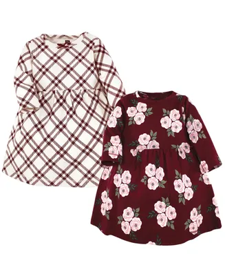 Hudson Baby Baby Girls Hudson Cotton Dresses, Red Burgundy Floral