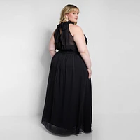 Rebdolls Women's Plus Size Elise Chiffon Halter Maxi A Line Dress W. Slit