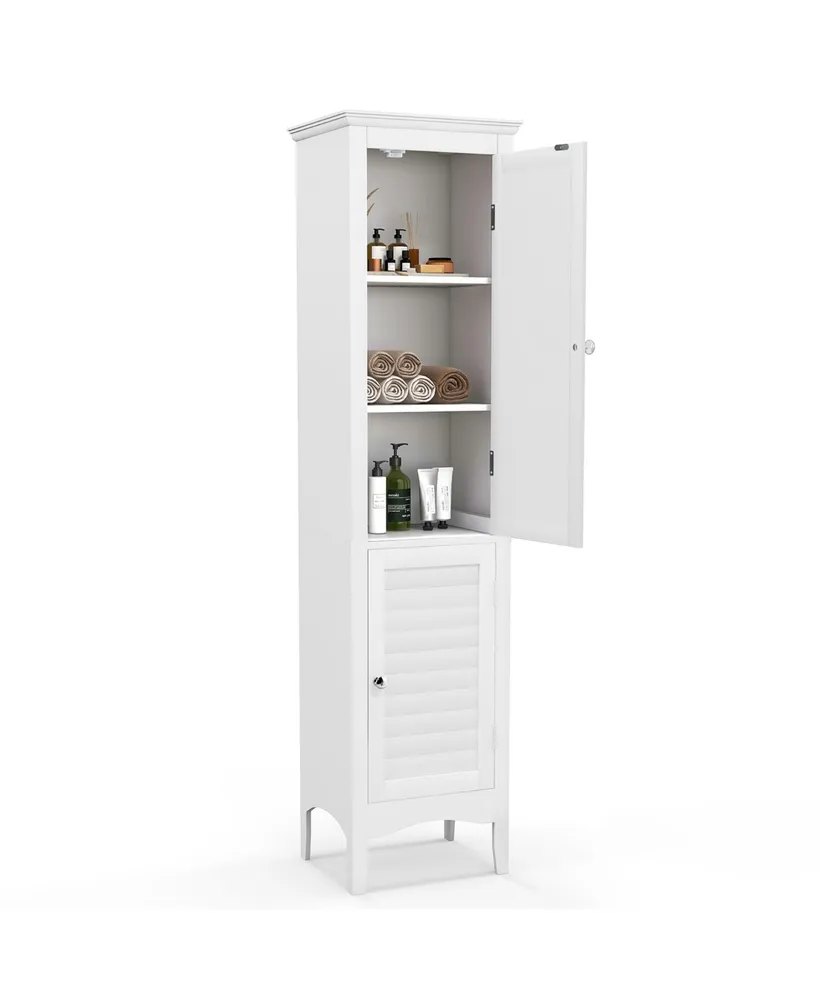 Costway Tall Bathroom Floor Cabinet Narrow Linen Tower with 2 Doors & Adjustable Shelf