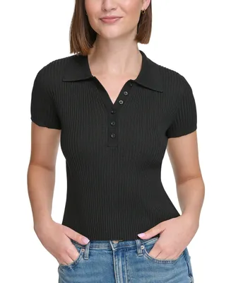Calvin Klein Jeans Women's Ribbed Quarter-Button Polo Shirt