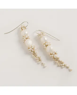 Silver Baroque Pearl Long Drops Earrings