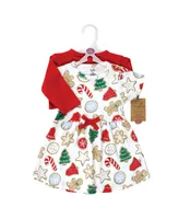 Touched by Nature Toddler Girls Organic Cotton Dress and Cardigan 2pck, Christmas Cookies