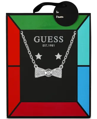 Guess Crystal Pave Bow Pendant Necklace & Stud Earrings Gift Set