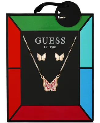 Guess Crystal Butterfly Pendant Necklace & Stud Earrings Gift Set
