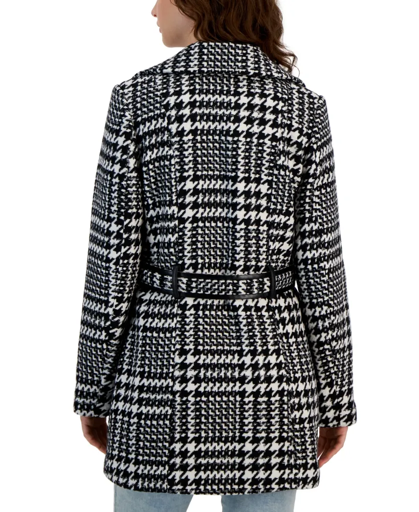 Bcx Juniors' Double-Breasted Plaid Long-Sleeve Coat