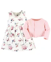 Hudson Baby Toddler Girls Quilted Cardigan and Dress 2pck, Dusty Rose Floral