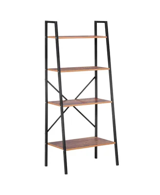 Homcom Industrial 4 Tier Ladder Shelf Bookshelf Vintage Storage Rack Plant Stand with Wood Metal Frame for Living Room Bathroom, Black/Distressed Brow