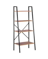 Homcom Industrial 4 Tier Ladder Shelf Bookshelf Vintage Storage Rack Plant Stand with Wood Metal Frame for Living Room Bathroom, Black/Distressed Brow