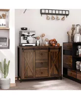 Homcom Industrial Farmhouse Buffet Cabinet, Kitchen Sideboard with Sliding Barn Doors, Three Drawers and Adjustable Shelves for Living Room, Dining Ro