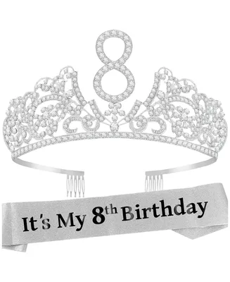 Meant2tobe 8th Birthday Sash and Tiara for Girls - Perfect for Princess Party and Birthday Gifts