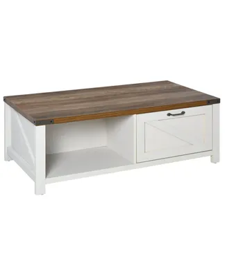 Homcom Farmhouse Coffee Table with Storage and Drawer, White