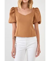 English Factory Women's Scuba Puff Sleeve Top