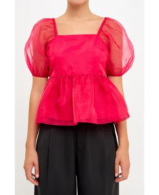 English Factory Women's Solid Organza Baby Doll Top