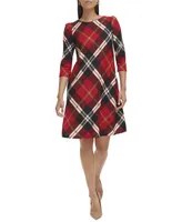 Jessica Howard Women's Shirred-3/4-Sleeve Trapeze Dress