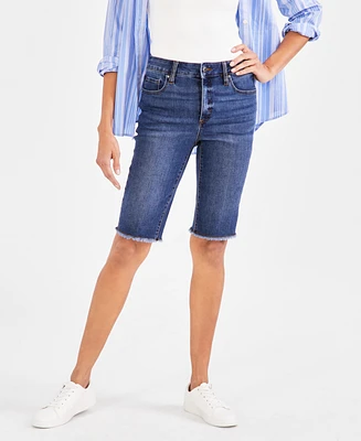 Style & Co Women's Mid-Rise Raw-Edge Bermuda Jean Shorts, Created for Macy's