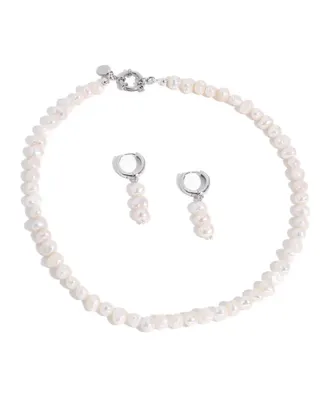 Joey Baby 18K Silver Plated Freshwater Pearls -Jackie Necklace & Jackie Earrings Set For Women
