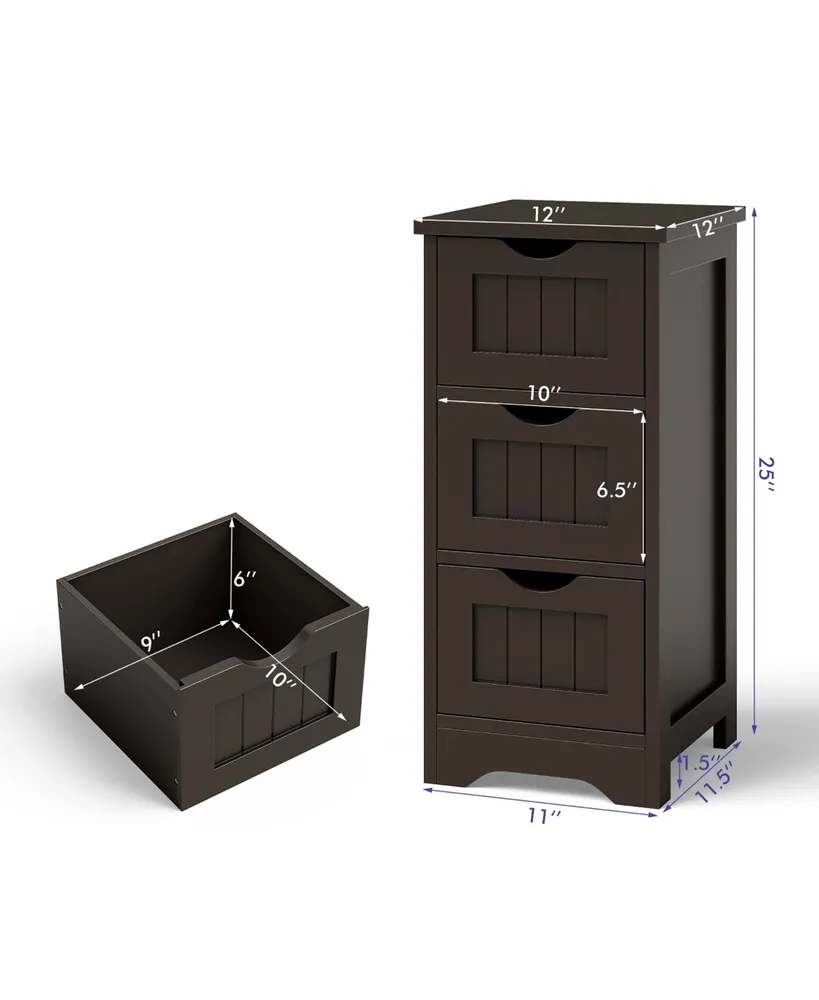 Bathroom Floor Cabinet Freestanding Storage Organizer w/ 3 Drawers