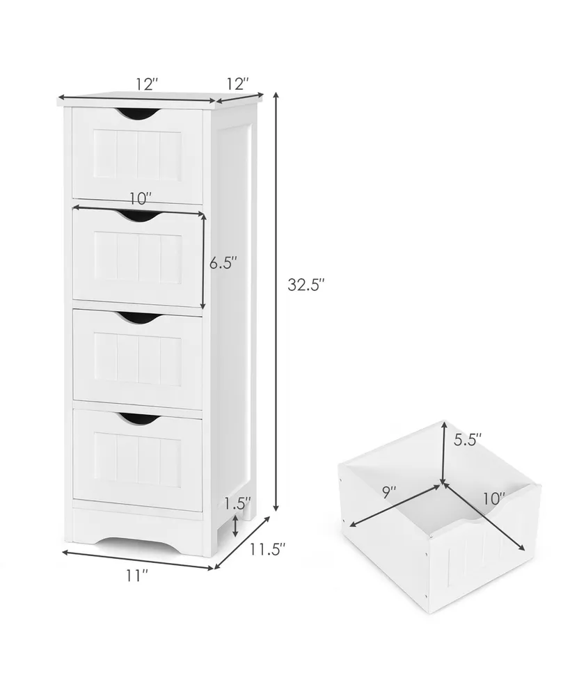 Costway Floor Storage Cabinet Bathroom Organizer Free Standing 4 Drawers