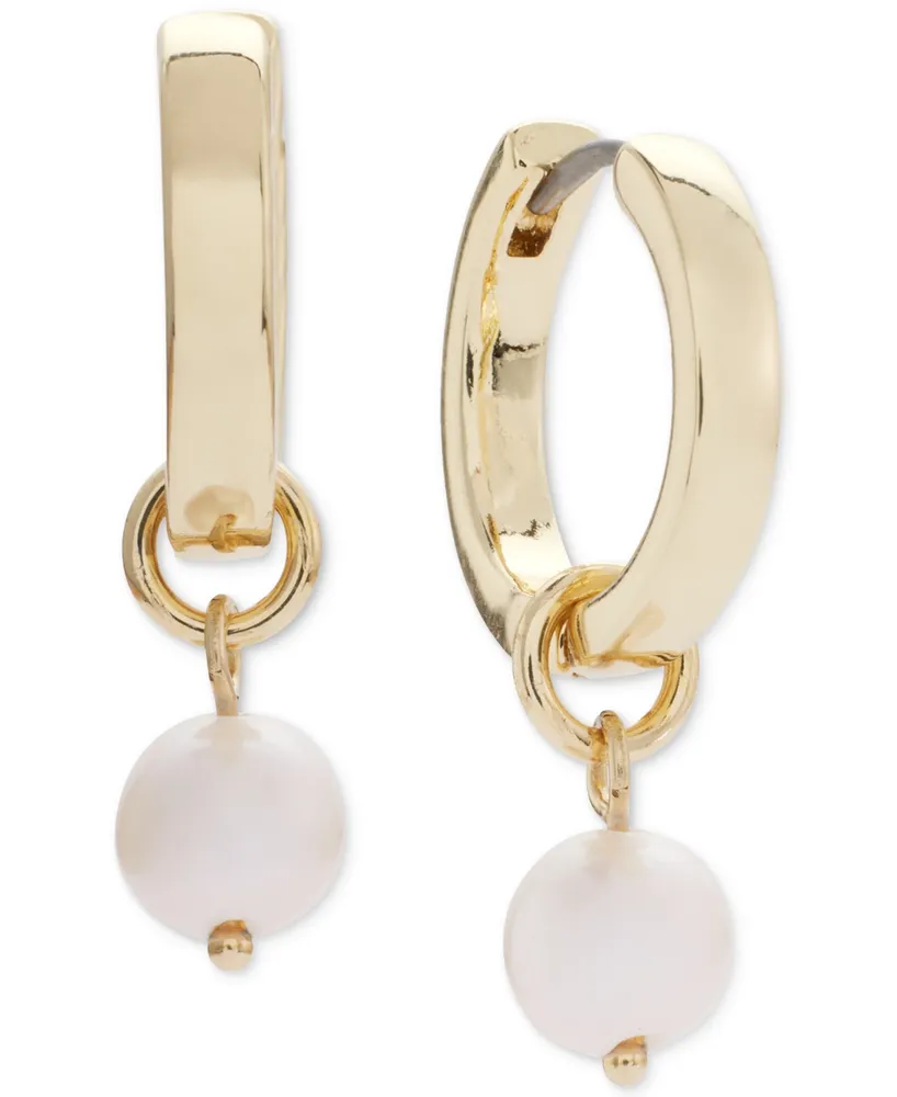 Gold, Cultured Pearl and Charm Hoop Earrings