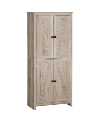 Homcom 72" Freestanding 4-Door Kitchen Pantry, Storage Cabinet Organizer with 4-Tiers, and Adjustable Shelves, Natural