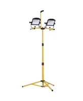 Homcom 10,000 Lumen Dual Head Led Work Lights with Stand, Weather Resistant Daylight with Telescoping Adjustable Tripod Stand, Rotating Lamps