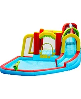 7 in1 Inflatable slide water park bouncing house outdoor Soccer garden bouncer with Splash pool & Water gun & Climbing wall & Basketball & Football