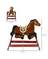 Qaba Kids Spring Rocking Horse, Ride on Horse for Girls and Boys with Animal Sounds, Plush Horse Ride-on with Soft Feel