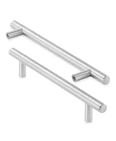 Cauldham Solid Stainless Steel Euro Style Cabinet Pull Handle Brushed Nickel Design 6-1/4" (160mm) Hole Centers - Pack of 10