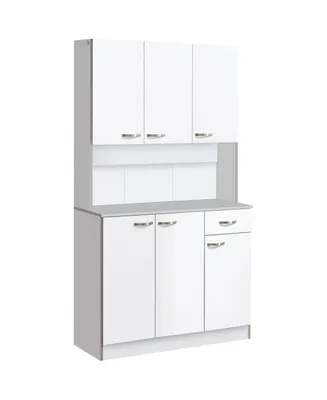 Homcom 71" Freestanding Buffet with Hutch, Kitchen Storage Cabinets, Pantry with 6 Doors, 3 Adjustable Shelves, and Drawer for Living Room, White