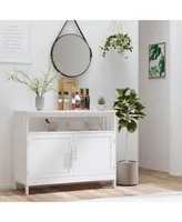 Homcom Sideboard Buffet Cabinet, Modern Kitchen Cabinet, Coffee Bar Cabinet with 2-Level Shelf and Open Compartment, White