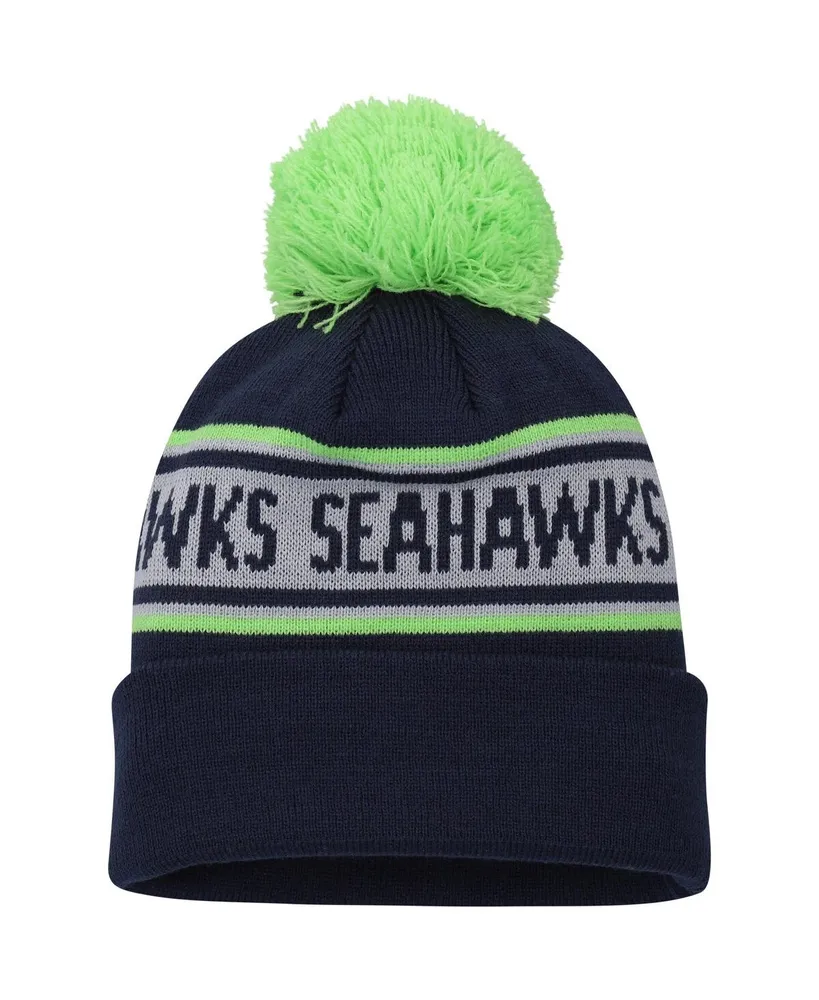 Big Boys and Girls New Era College Navy Seattle Seahawks Repeat Cuffed Knit Hat with Pom