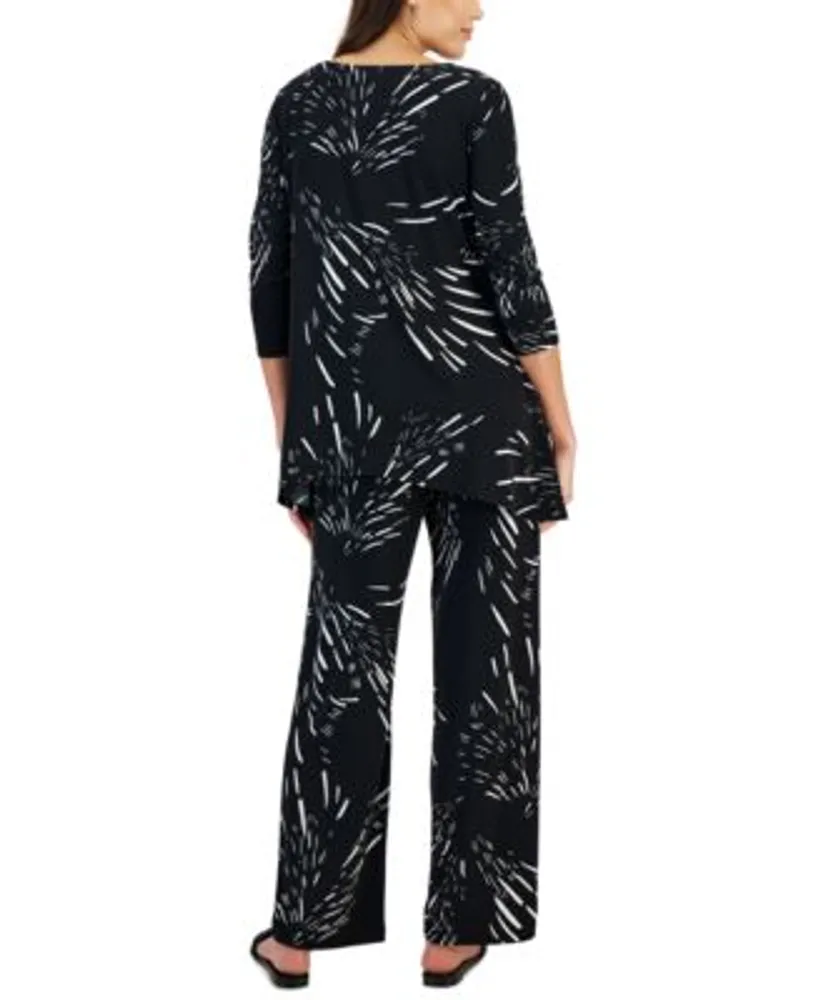 Jm Collection Womens Printed 3 4 Sleeve Swing Top Wide Leg Pull On Pants Created For Macys