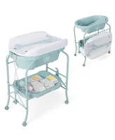 Costway Baby Changing Table with Bathtub, Folding & Portable Diaper Station Wheels