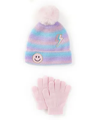 Rainbow Sugar Big Girls Hat with Patches and Gloves, 2 Piece Set