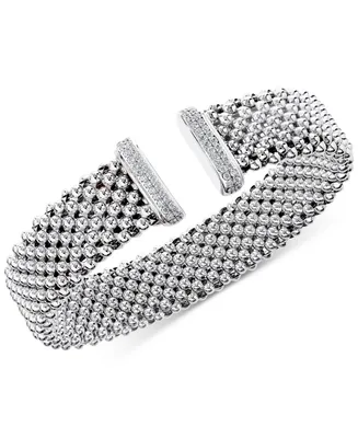 Diamond Ends Mesh Cuff Bracelet (1/2 ct. t.w.) in Sterling Silver
