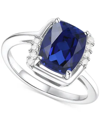 Lab-Grown Blue Sapphire (3-7/8 ct. t.w.) & Lab-Grown White Sapphire (1/6 ct. t.w.) Statement Ring in Sterling Silver