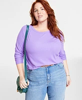 On 34th Plus Ribbed Long-Sleeve T-Shirt, Created for Macy's